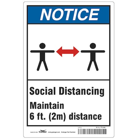 Zoro Select Social Distancing  Sign, 14" W x 10" H, English, Polystyrene, Blue, White HWN818P1410