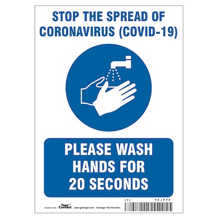 Zoro Select Stop The Spread Of Coronavirus Sign, 7" W x 10" H, English, Polystyrene, Blue, White HWB722P1007