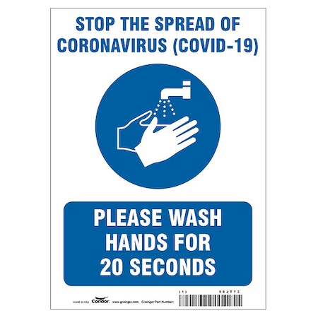 Zoro Select Stop The Spread Of Coronavirus Sign, 10" W x 14" H, English, Polyester, Blue, White HWB722T1410