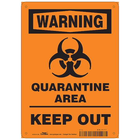 Zoro Select Quarantine Area Sign, 10" W x 14" H, English, Polyester, Black, Orange HWW306T1410