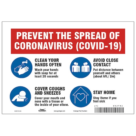 Zoro Select Prevent The Spread Of Coronavirus Sign, HWB716P0710 HWB716P0710