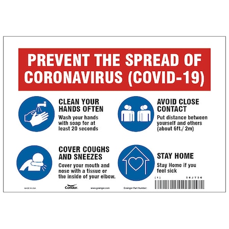 Zoro Select Prevent The Spread Of Coronavirus Sign, HWB716A0710 HWB716A0710