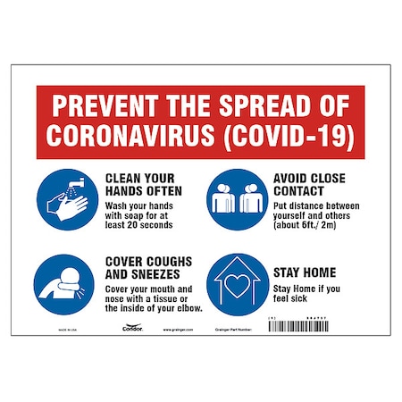 Zoro Select Prevent The Spread Of Coronavirus Sign, HWB716A1014 HWB716A1014