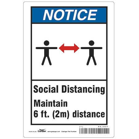 Zoro Select Social Distancing  Sign, 10" W x 7" H, English, Polyester, Blue, White HWN818T1007