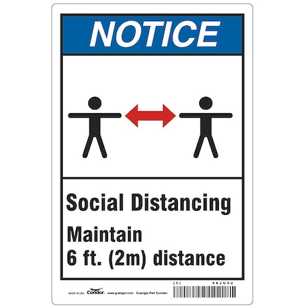 Zoro Select Social Distancing  Sign, 14" W x 10" H, English, Polyester, Blue, White HWN818T1410