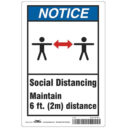Zoro Select Social Distancing  Sign, 10" W x 7" H, English, Aluminum, Blue, White HWN818A1007