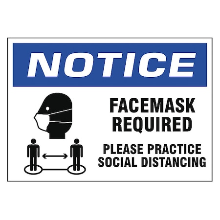 Zoro Select Facemask Required Sign, 10" W x 7" H, Vinyl N519-710-V