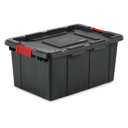 Sterilite Stackable Storage Tote W/ Lid, 15 gal, 25-3/4 in L x 17-1/4 in W x 11-7/8 in H, Black, Red 14649006