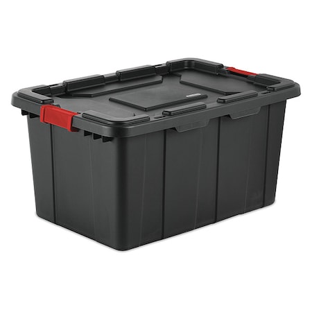 Sterilite Stackable Storage Tote W/ Lid, 27 gal, 30-1/2 in L x 20-5/8 in W x 15-1/4 in H, Black, Red 14669004