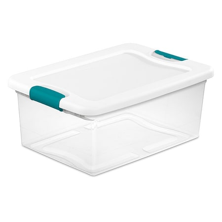 Sterilite Stackable Storage Tote W/ Lid, 3.8 gal, 16-1/4 in L x 11-1/4 in W x 6-3/4 in H, Clear, White 14948012