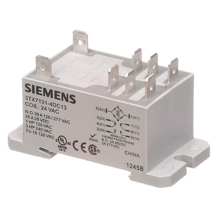 Siemens Enclosed Power Relay, DIN-Rail & Surface Mounted, DPDT, 24V AC 3TX7131-4DC13