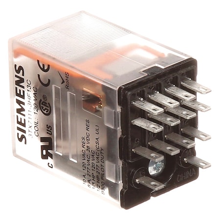 SIEMENS Plug In Relay, 120V AC Coil Volts, Square, 14 Pin, 4PDT 3TX7111-3HF13C