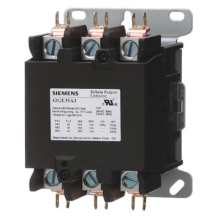 Siemens Definite Purpose Magnetic Contactor, 24V AC, 3 P, Non-Reversing, 3 Phase, Screw 42GE35AJ