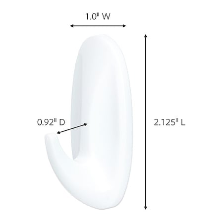 Command Hook, White, Plastic, 1 in D, PK8 17082-8ES