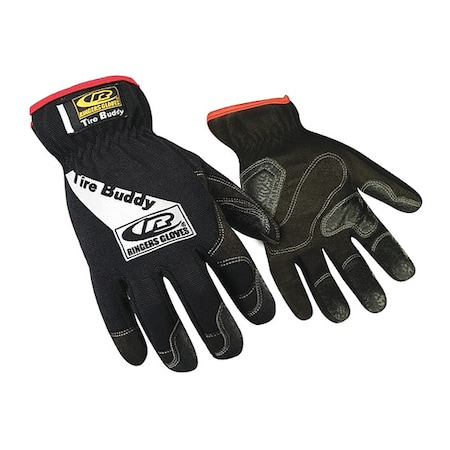 Ringers Gloves Tire Buddy Mechanics Gloves, Synthetic Leather Palm, Polyester, Spandex Back, L, Black/Black 103-10