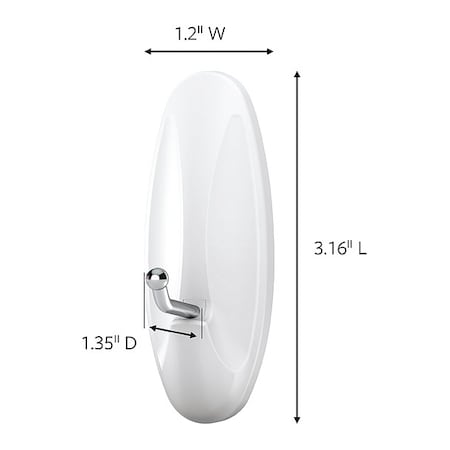 Command Hook, White, Metal, 1 11/32 in D, PK7 17068-7ES