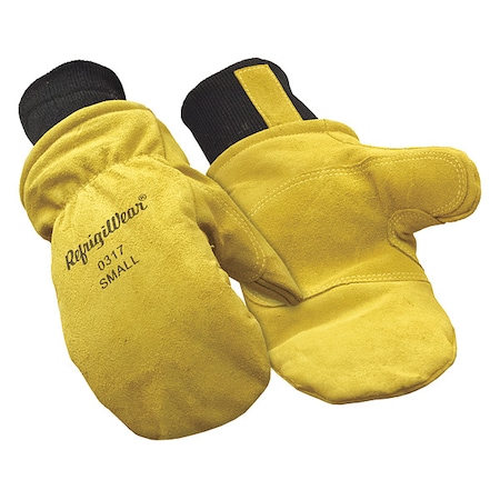 Refrigiwear Cold Protection Mitt Gloves, Cowhide, Knit Cuff, Wing Thumb, Yellow / Yellow, S, 1 PR 0317RGLDSML