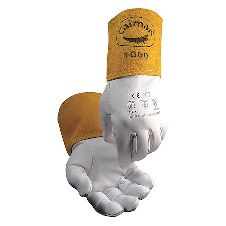 Caiman 1600 Welding Gloves, Gauntlet Cuff, Straight Thumb, Premium Goatskin, L, 1 PR 1600-5