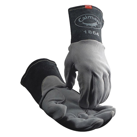 Caiman 1864 Welding Gloves, Gauntlet Cuff, Straight Thumb, Premium Deerskin, S, 1 PR 1864-4