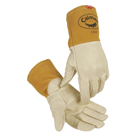 Caiman 1869 Welding Gloves, Gauntlet Cuff, Straight Thumb, Premium Goatskin, S, 1 PR 1869-3