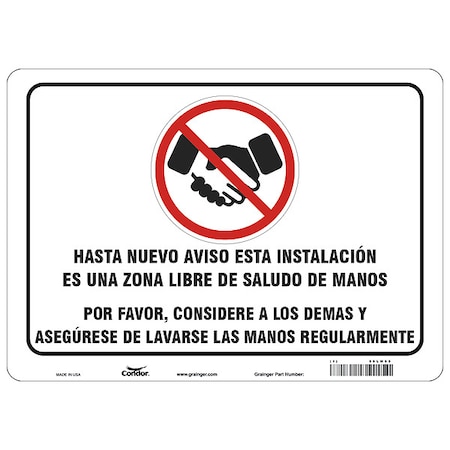 Zoro Select Covid 19 Sign 10X14, Spanish Handshake F, 10 in Height, 14 in Width, Aluminum, Spanish HWB738A1014
