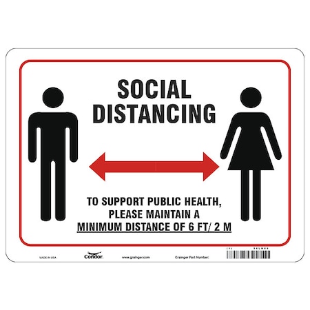 Zoro Select Social Distancing Sign, 14" W x 10" H, English, Polystyrene, White HWB740P1014