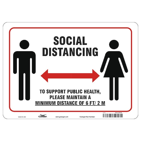 Zoro Select Social Distancing Sign, 14" W x 10" H, English, Aluminum, White HWB740A1014