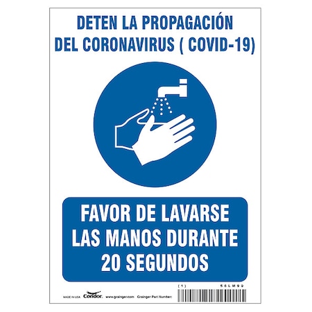 Condor Covid 19 Sign 7X10, Spanish Prevent Covi, 7 in Height, 10 in Width, Polystyrene, Spanish HWB724P1007