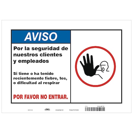 Zoro Select Covid 19 Sign 10X14, Spanish Symptoms Do, 10 in Height, 14 in Width, Polystyrene, Spanish HWN828P1014