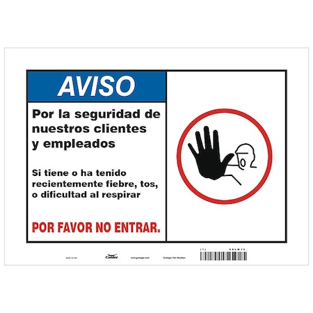 Zoro Select Covid 19 Sign 10X14, Spanish Symptoms Do, 10 in Height, 14 in Width, Aluminum, Spanish HWN828A1014
