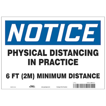 Zoro Select Physical Distancing In Practice Sign, 10" W x 7" H, English, Polystyrene, Blue, White HWN822P0710