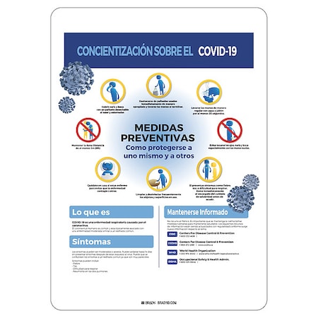 Brady Covid 19 Sign Spanish Covid19 Awareness, 14 in Height, 10 in Width, Polystyrene, Spanish 170282