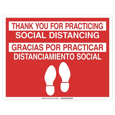 Brady Covid 19 Sign B819, 14X18, Eng/Span Soci, 14 in H, 18 in W, Vinyl, English, Spanish, 170330 170330