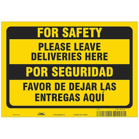 Zoro Select Please Leave Deliveries Here/Favor De Dejar Las Entregas AquÃ­, Polystyrene, 7 in x 10 in HWB748P0710