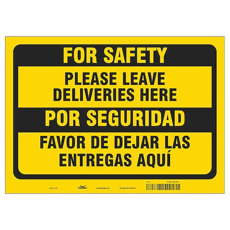 Zoro Select Please Leave Deliveries Here/Favor De Dejar Las Entregas AquÃ­, Polystyrene, 10 in x 14 in HWB748P1014