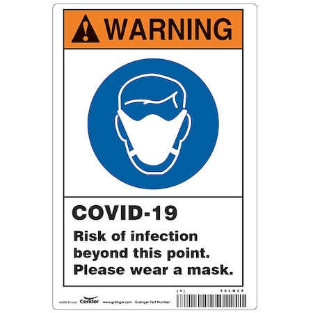 Condor Risk of Infection Sign, 10" W x 7" H, English, Polystyrene, White HWW310P1007
