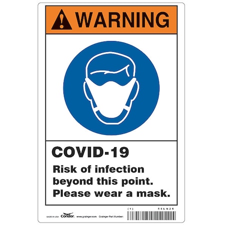 Condor Risk of Infection Sign, 14" W x 10" H, English, Polystyrene, White HWW310P1410