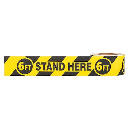 Zoro Select Floor Marking Tape, 6ft Stand Here 6ft, Vinyl, 8 mil ZWAS6FTSH
