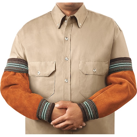 Steiner Flame-Resistant Sleeve, Leather, 18 in Length, Brown, Elastic Cuff 92182