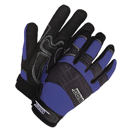 Bdg X-Site Mechanics Gloves, Synthetic Leather Palm, Spandex Back, L, Black/Blue 20-1-10605N-L