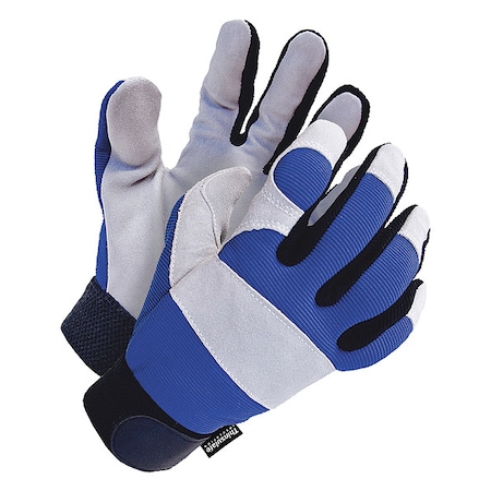 Bdg X-Site Mechanics Gloves, Cowhide Palm, Spandex Back, L, Black/Blue 20-9-1200-L