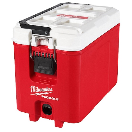 Milwaukee Tool 16 qt Packout Hard Sided Compact Cooler, Up to 3 Days Ice Retention, Red/White 48-22-8460