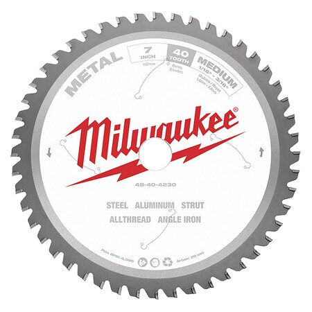 Milwaukee Tool 7 in. 40 Tooth Metal Cutting Circular Saw Blade (20mm Arbor) 48-40-4230