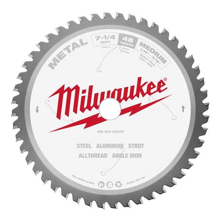 Milwaukee Tool 7-1/4 in. 48 Tooth Metal Cutting Circular Saw Blade (20mm Arbor) 48-40-4237