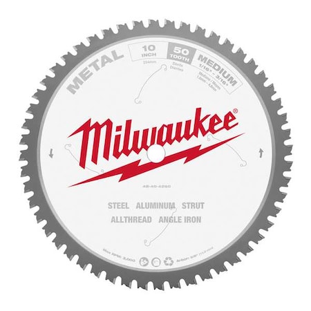 Milwaukee Tool 10 in. 50 Tooth Metal Cutting Circular Saw Blade (5/8 in. Arbor) 48-40-4260