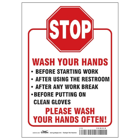 Condor Hygiene Sign, 14 in H, 10 in W, Vinyl, English, HWB756T1410 HWB756T1410