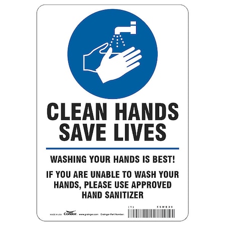 Condor Hygiene Sign, 10 in H, 7 in W, Vinyl, English, HWB760T1007 HWB760T1007