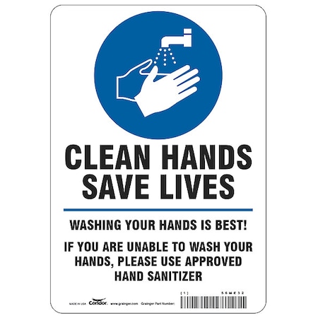 Condor Hygiene Sign, 10 in Height, 7 in Width, Rectangle, English HWB760P1007