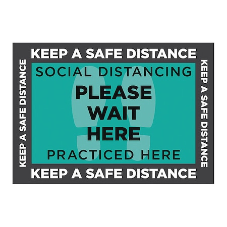 Stranco Social Distance Floor Sign, 14 in H, 20 in W, Vinyl, Rectangle, English, FS-1420-001 FS-1420-001