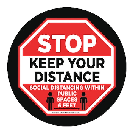 Stranco Social Distance Floor Sign, 17 in H, 17 in W, Vinyl, Circle, English, FS-17-726 FS-17-726